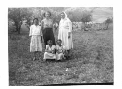 L. to R. Mabel Chernoff (Mother to Florence), Helen Chernoff (daughter to Nick J Chernoff) Mabel Verigin nee Chernoff (daughter to John N Chernoff), Florence and cousin Ellen July 18, 1949, Grandforks. Chernoff Women