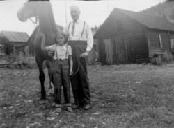Florence Chernoff and Grandfather John N Chernoff Fruitovia Village, Grandforks July 17, 1949 Florence and Grandfather John