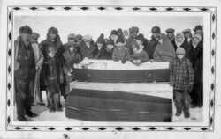 It was very cold 40 below. March 12, 1932. Hanya Chernoff nee Semenoff's funeral. Mother to Mabel, John, Nick, Pete, Sam and Harry. Grandmother Hanya's Funeral