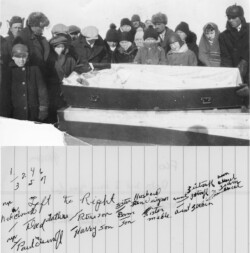 Grandmother Helen (Hanya) Chernoff nee Semenoff. Harry 11 yrs, Pete 15 years. 1932 Grandmother Helen's Funeral