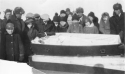 Grandmother Helen (Hanya) Chernoff nee Semenoff. Harry 11 yrs, Pete 15 years. 1932 Grandmother Helen's Funeral