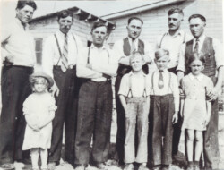Nick J., Nick A, Pete A., Mike M., John J., George M., Nick A’s grand daughter, John J. Jr., Fred F., Verna G Family Gathering
